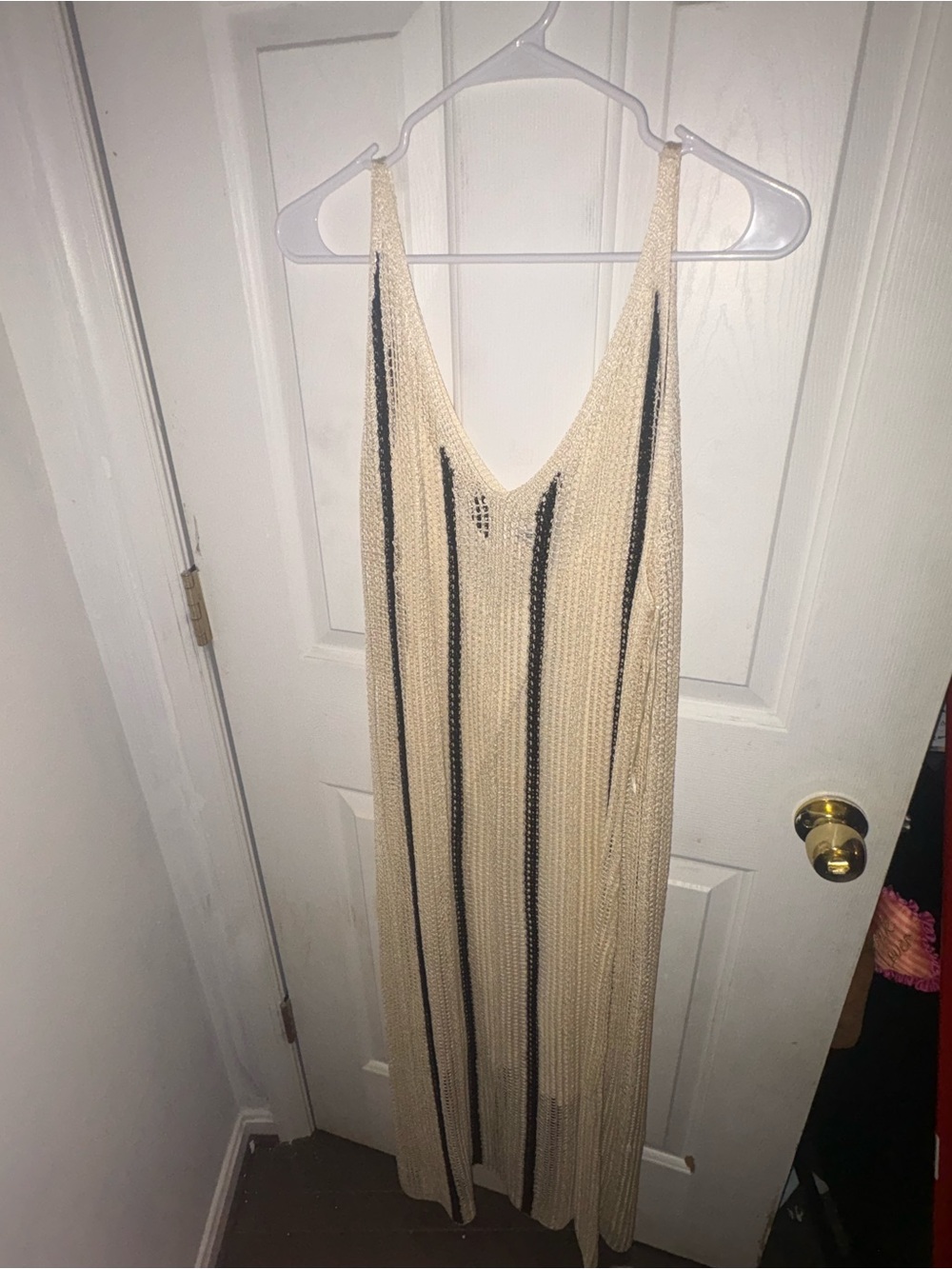 a new day Cream Crochet Maxi Dress with Black Stripes